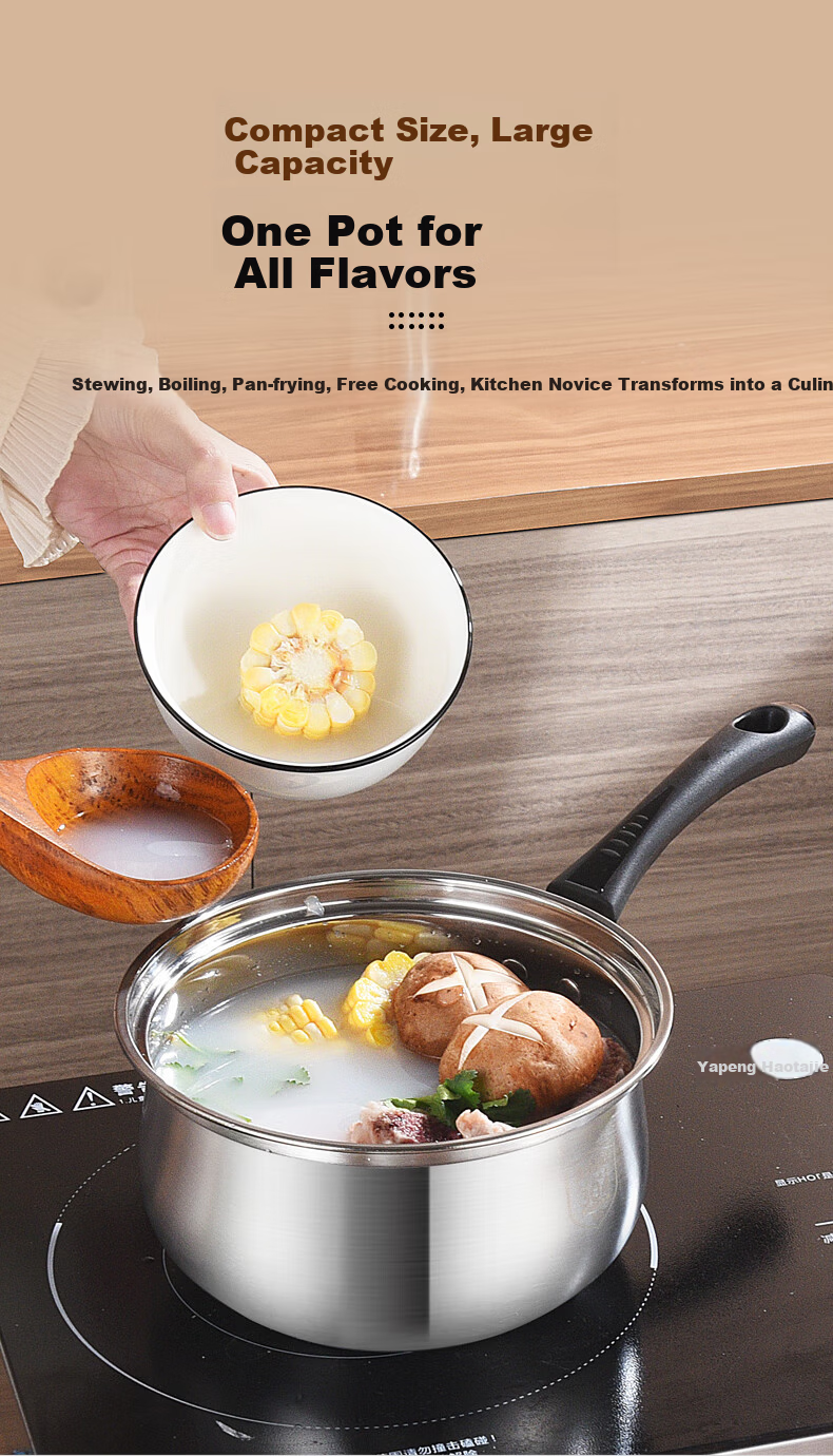 BSITN 304 Stainless Steel Non-Stick Milk Pot, 18cm Small Milk Pot, Baby Food Pot, Cooking Pot, Compatible with Gas And Induction Stoves, 1530 6