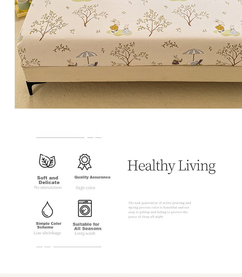 MUJI A-Class 100% Cotton Fitted Sheet Single Piece Pure Cotton Mattress Protector Full Coverage Bed Sheet 120x200cm 6