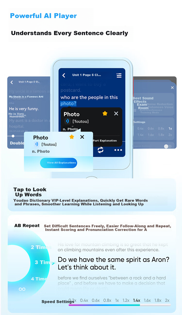 Youdao Listening Treasure E7Pro 64G [AI All-in-One Photo] English Learning Machine Listening and Reading Device Portable Listening Ear Training Study Machine Research Learning Machine Photo Learning M 13