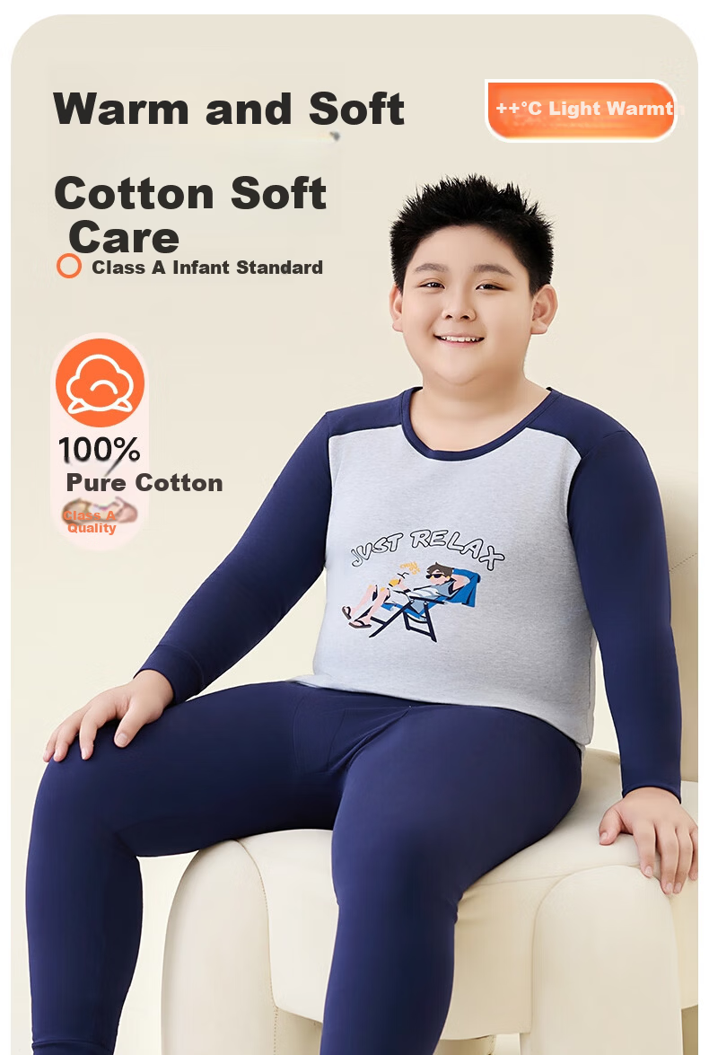 Me feeling Teen Cotton Thermal Underwear Set 2025 New Antibacterial Class A Plus Size Warm Sleepwear 2