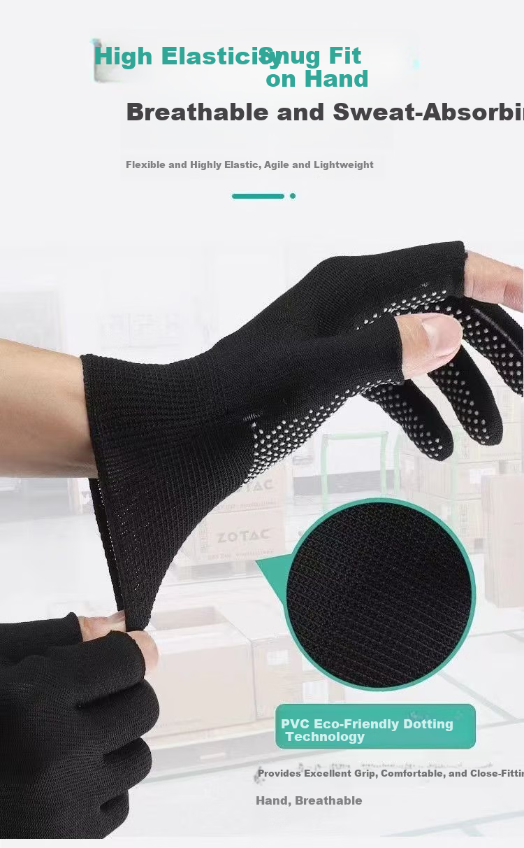 Jiahu Black Nylon Gloves Thin Coated Non-Slip Wear-Resistant Breathable Work Gloves Fingerless [Coated Black] 24 Pairs 5