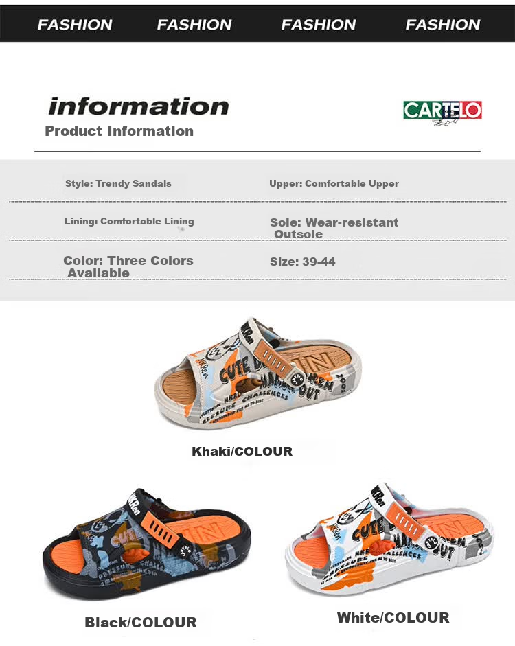 CARTELO Men's Summer Slippers Dual-Purpose Soft Sole Beach Casual Sandals Khaki Size 41-42 1