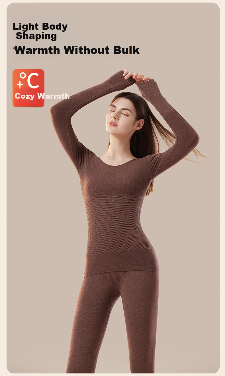 GUJIN Women's Wool Thermal Underwear Set - Seamless Slim Fit Autumn Winter Shaping Bodywear Top and Bottom 2