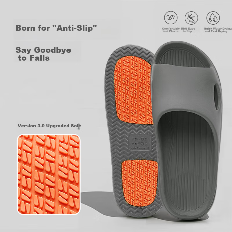 Guoluofi Non-Slip Slippers for Men Summer Indoor Home Bathroom Shower Anti-Slip Maternity Elderly Special Cool Slippers Gray Size 44-45