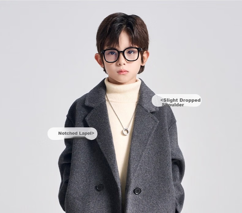 Romon Kids Reversible Wool Coat Autumn Winter Boys Girls Woolen Mid-Length Korean Style Jacket Charcoal Gray 170 13