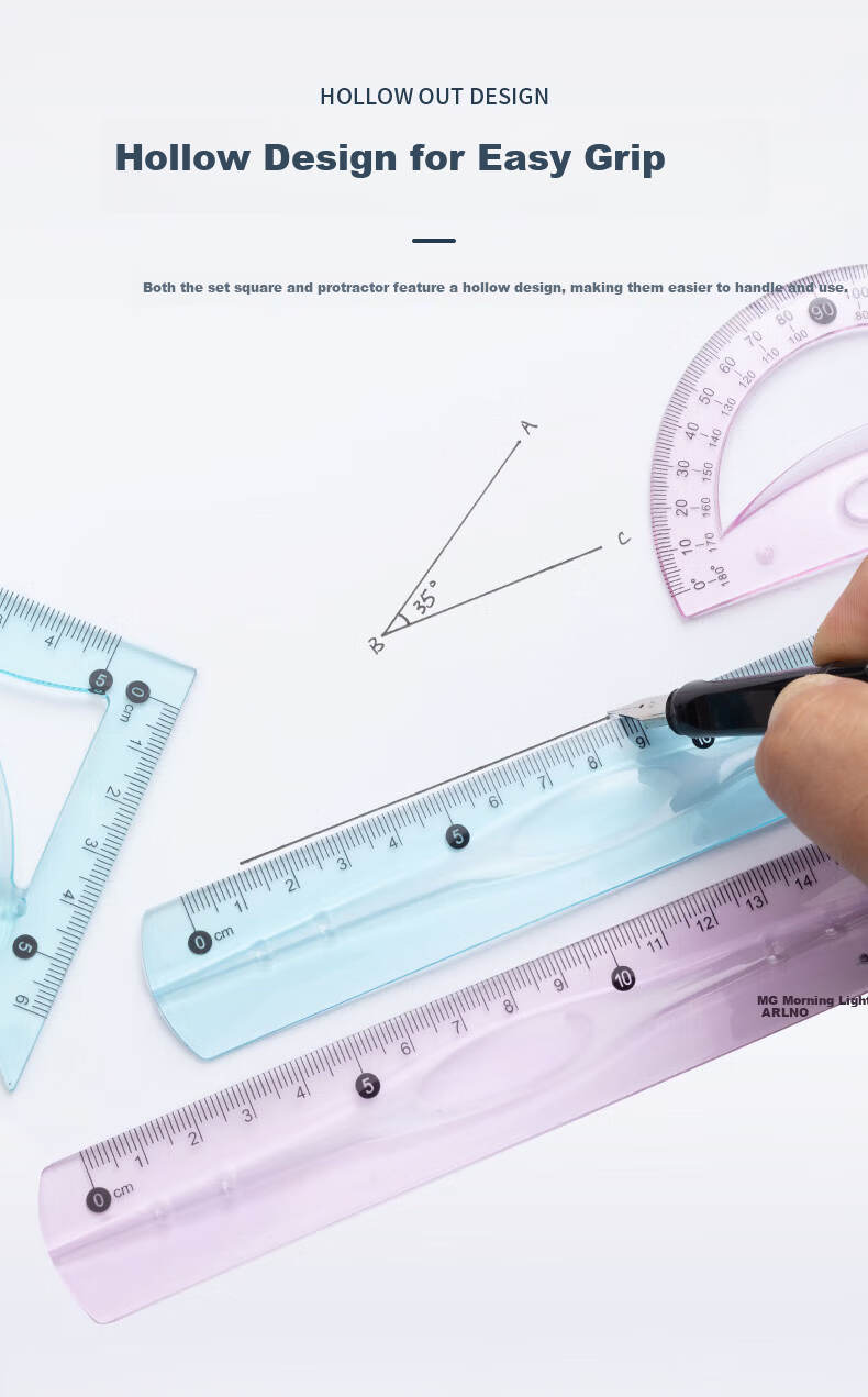 M&G Student Drawing Soft Ruler Set (Ruler + 2 Triangles + Protractor) Blue and Pink Random ARLN0467 4 Pieces/Set 7