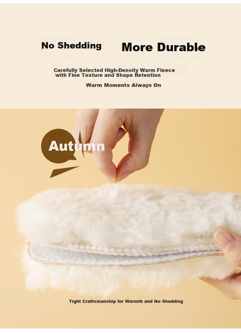 FOOTOPPO Wool Insole Warm Pure Wool Plush Thickened Insole Women's Winter Long Wool Snow Boots Cold-Proof Cotton Insole Men's 4