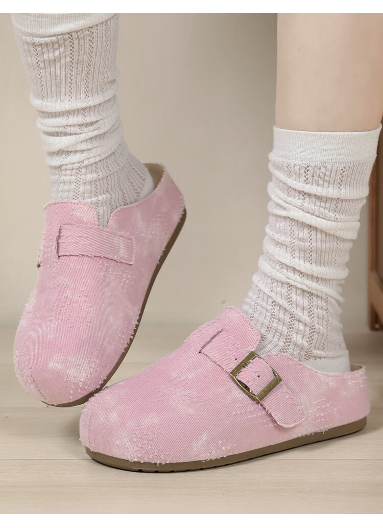 HUANQIU Women's Thick Sole Birkenstock Style Slip-On Lazy Shoes 2026 New Spring Summer Half Toe Mules with Skirt Single Shoes 29