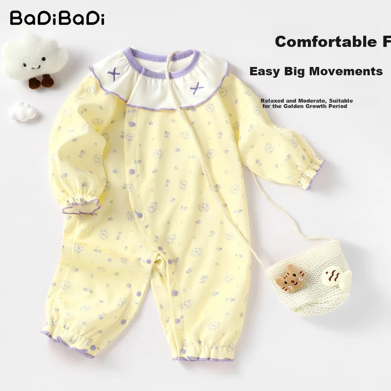 Badi Badi [Gift for Expectant Moms] Pure Cotton Infant One-Piece Romper Pajamas Homewear Pastoral Floral Yellow 90cm