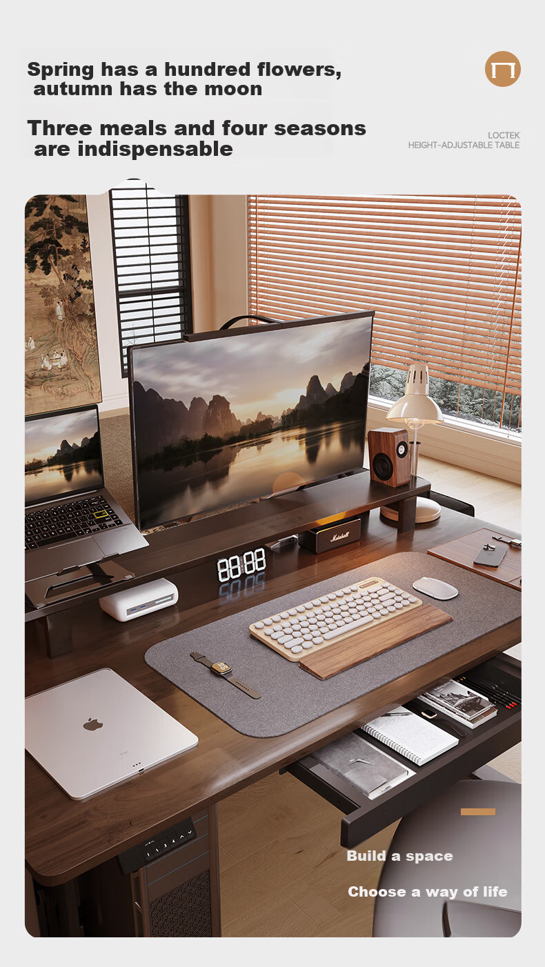 Loctek Electric Height Adjustable Desk Computer Desk Office Desk Study Desk ES2Pro 1.4m Gray Wood Grain 3