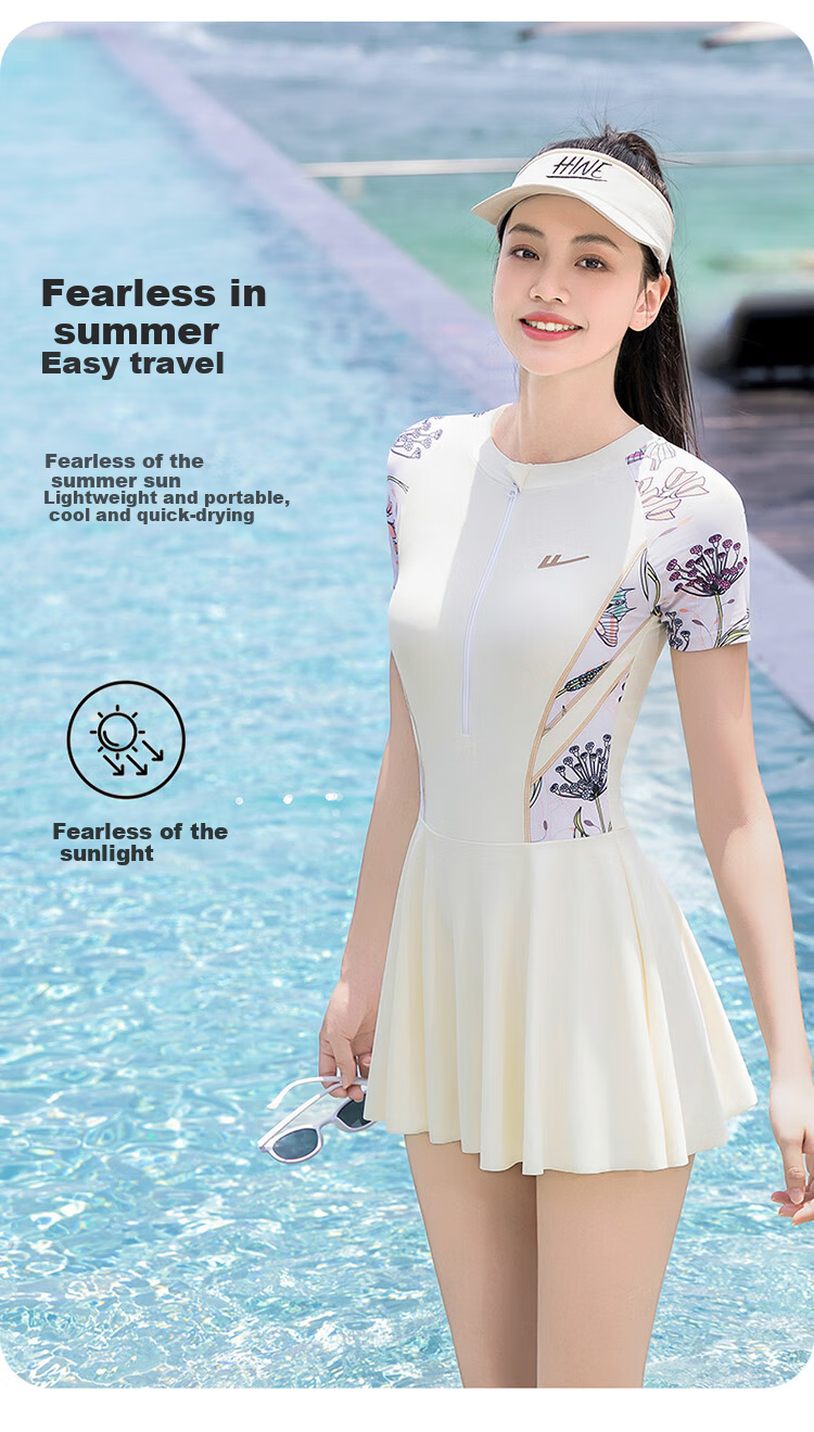 Huili One-Piece Swimsuit for Women, Plus Size, Slimming, Conservative, Suitable for Hot Springs, Swimwear 15011H1L White L 6