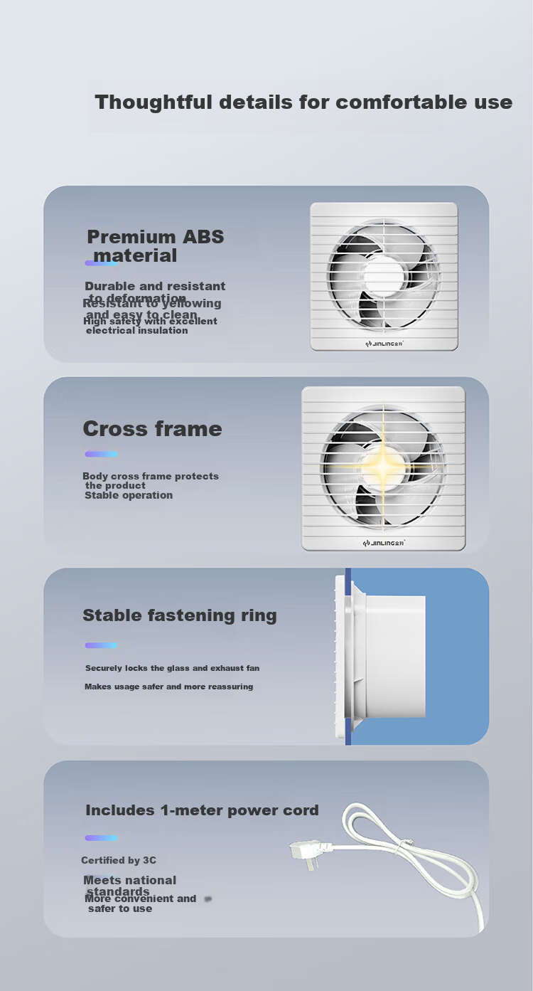 JINLING Powerful Exhaust Fan, Bathroom Kitchen Low-Noise Ventilation Fan, Window And Wall-Mounted APC25-4 11