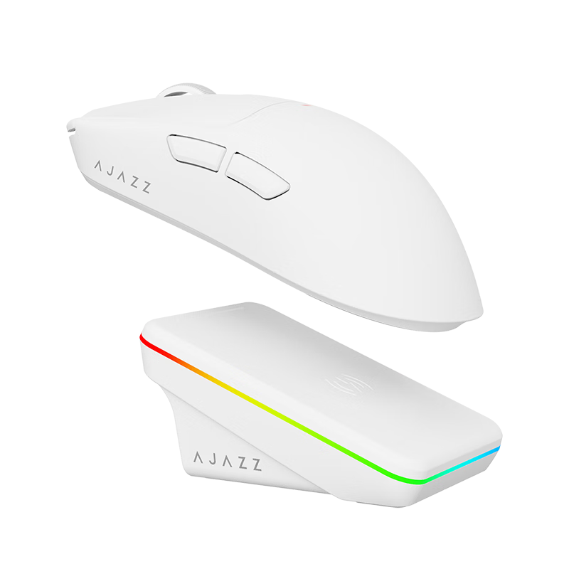 AJAZZ AJ200 Wireless Lightweight AI Gaming Mouse Wired/Star Flash/2.4G Tri-Mode Connection Low Latency Gaming Esports Magnetic Charging Dock White ULTRA
