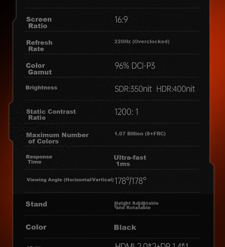 HKC 24.5 Inch 320Hz Fast IPS 1ms Low Blue Light HDR400 Factory Calibrated FPS Gaming Monitor Fengmang K5 23