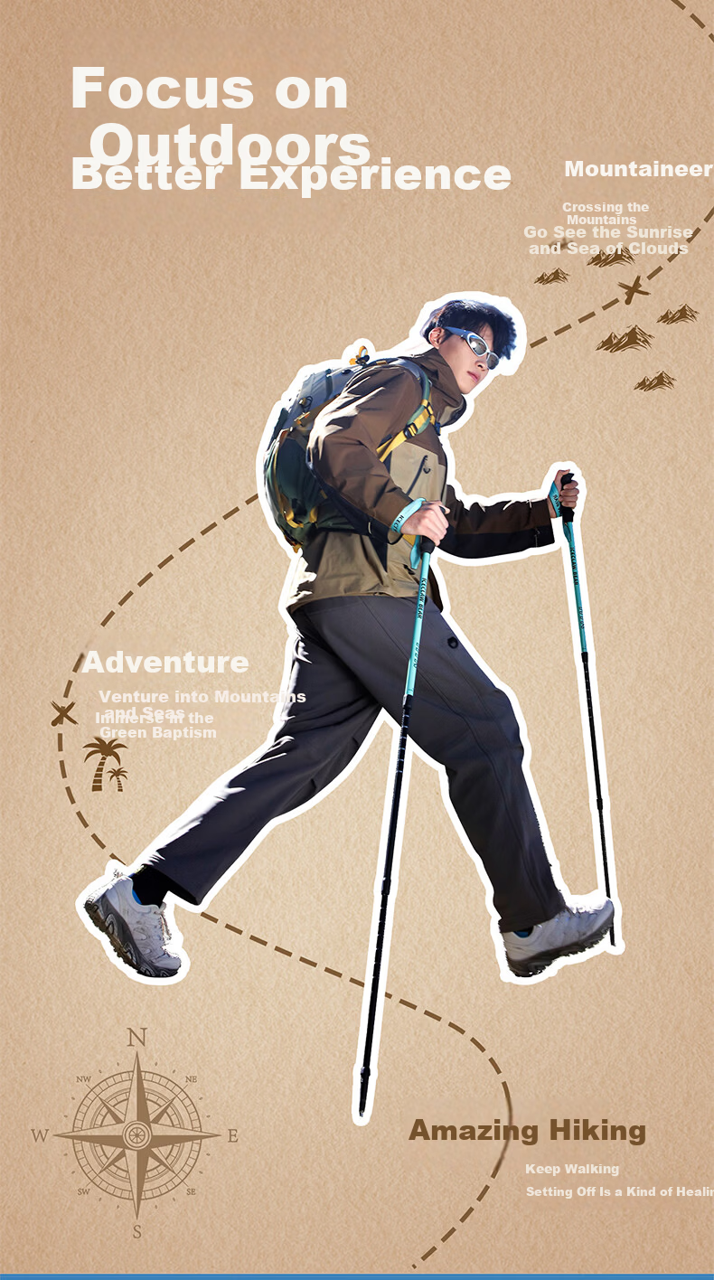 Tuteng Outdoor Hiking Pole Multifunctional Telescopic Walking Stick Ultra-Light Self-Defense Cane Mountain Climbing Staff Professional Trekking Gear 6