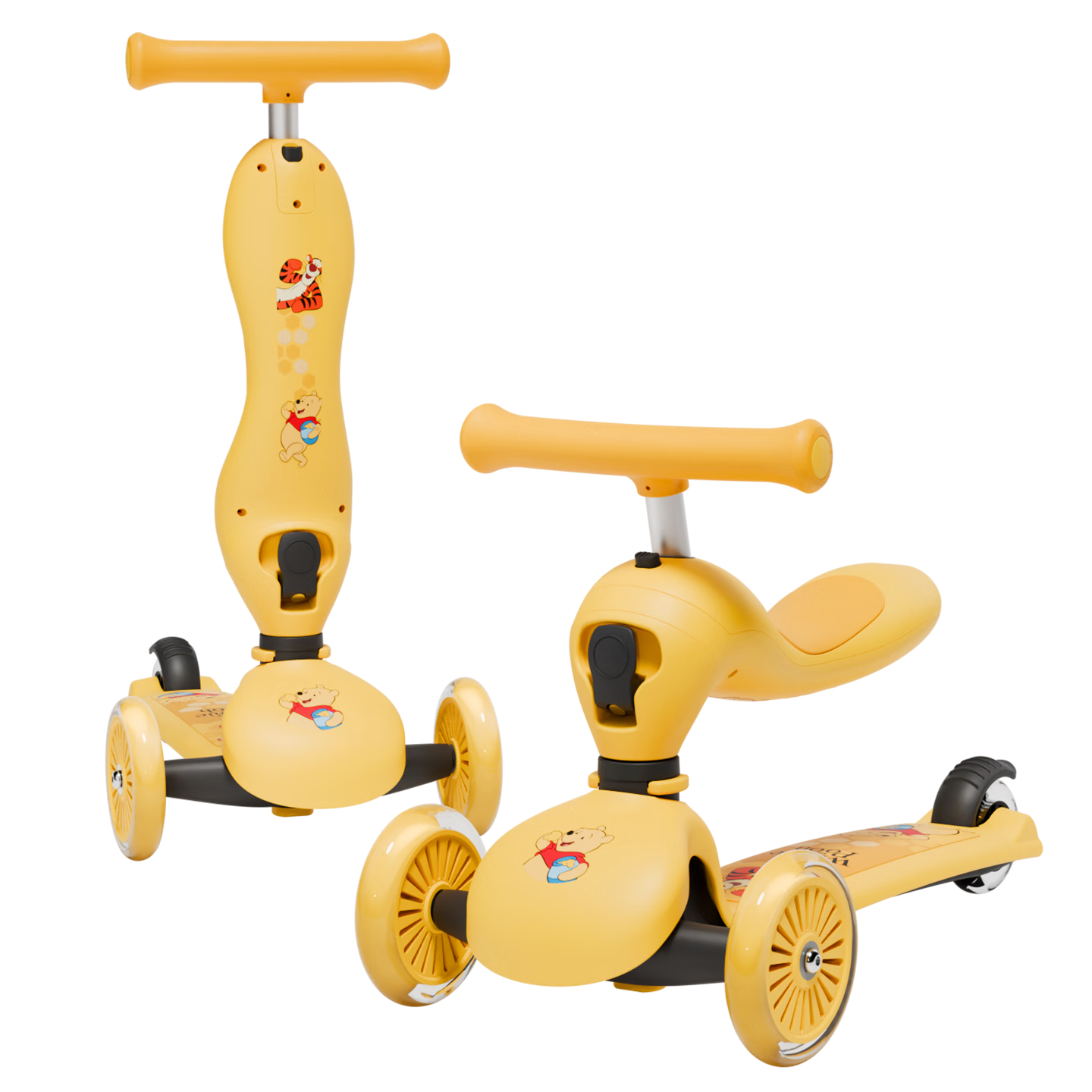 Disney Kids Scooter 1-3 Years Toddler Ride-On Walker 2-in-1 Winnie the Pooh with Light-Up Wheels