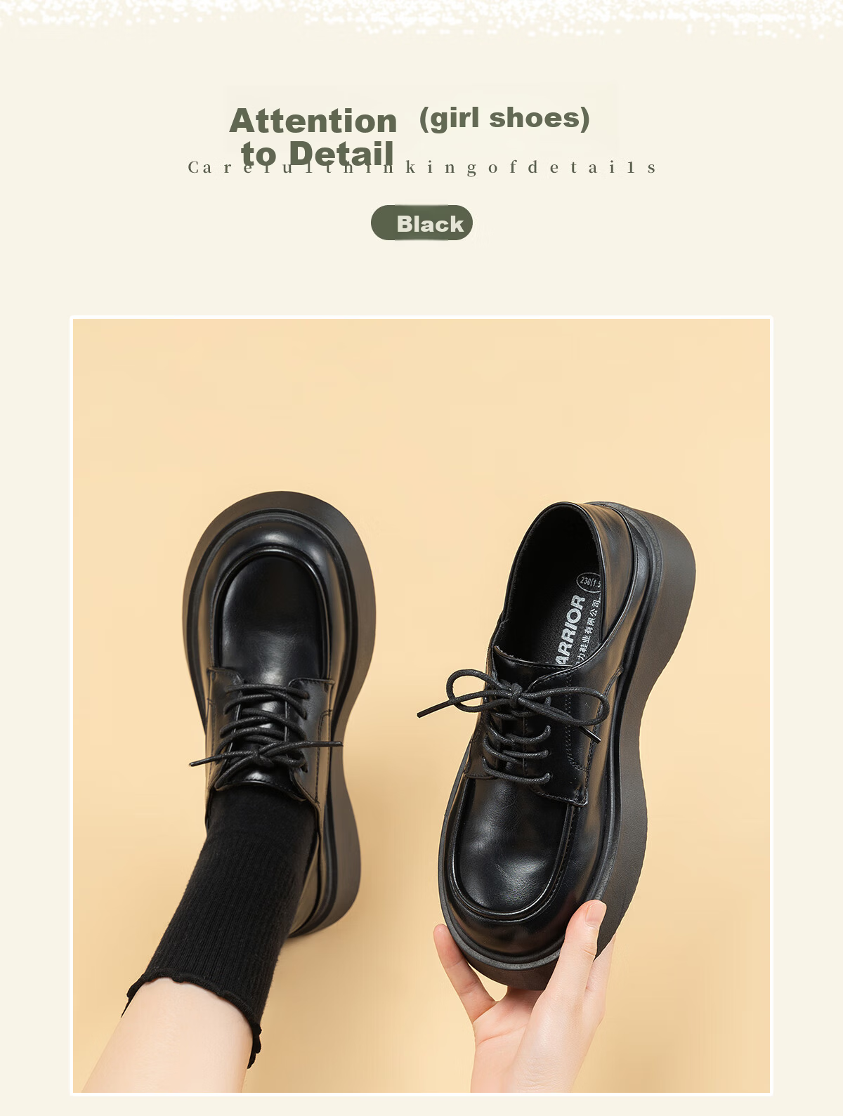 Warrior British Style Women's Small Leather Shoes Spring Summer Versatile Thick Sole Loafers Fashion Comfortable Casual Shoes Black Size 35 4