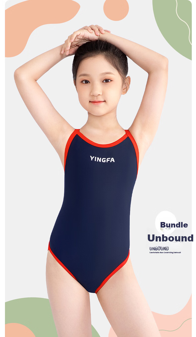 YINGFA Kids Girls One-Piece Triangle Professional Swimsuit Vacation Student Racing Training Swimwear 3