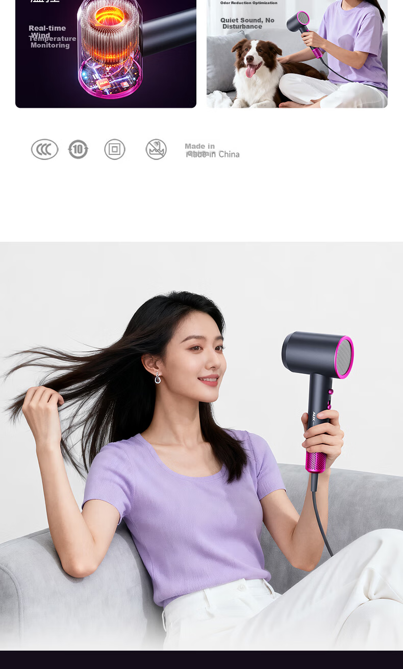 AUX High-Power 2400W Hair Dryer with Negative Ion Technology, High-Speed Strong Wind, Home Use Electric Hair Blower for Men and Women, Gift for Girlfriend 6