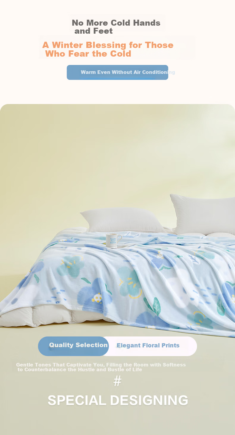 Boyang Home Textile Coral Fleece Blanket Office Air Conditioning Blanket Nap Blanket Thin Cover Blanket Floral Language 150*200cm 7
