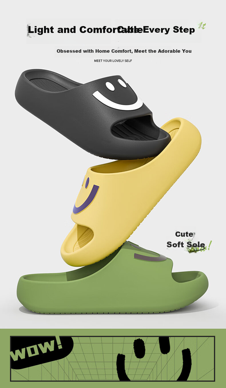 Guoluofi Smiley Face Slippers Women Summer Indoor Home Shower Non-Slip EVA Soft Cool Slippers Men Outdoor Purple Size 38-39 1