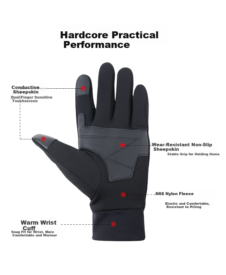 Toread Outdoor Hiking Fleece Gloves Men Autumn Winter Ski Mountaineering Warm Windproof Cycling Touchscreen Sheepskin Patch Gloves 2
