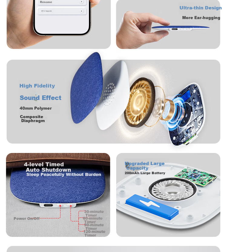 Aiwa AH-37 Sleep Aid Under-Pillow Bluetooth Speaker Ultra-Thin Pillow Speaker Sleep Sound Machine White Noise Bedside Speaker Blue 5