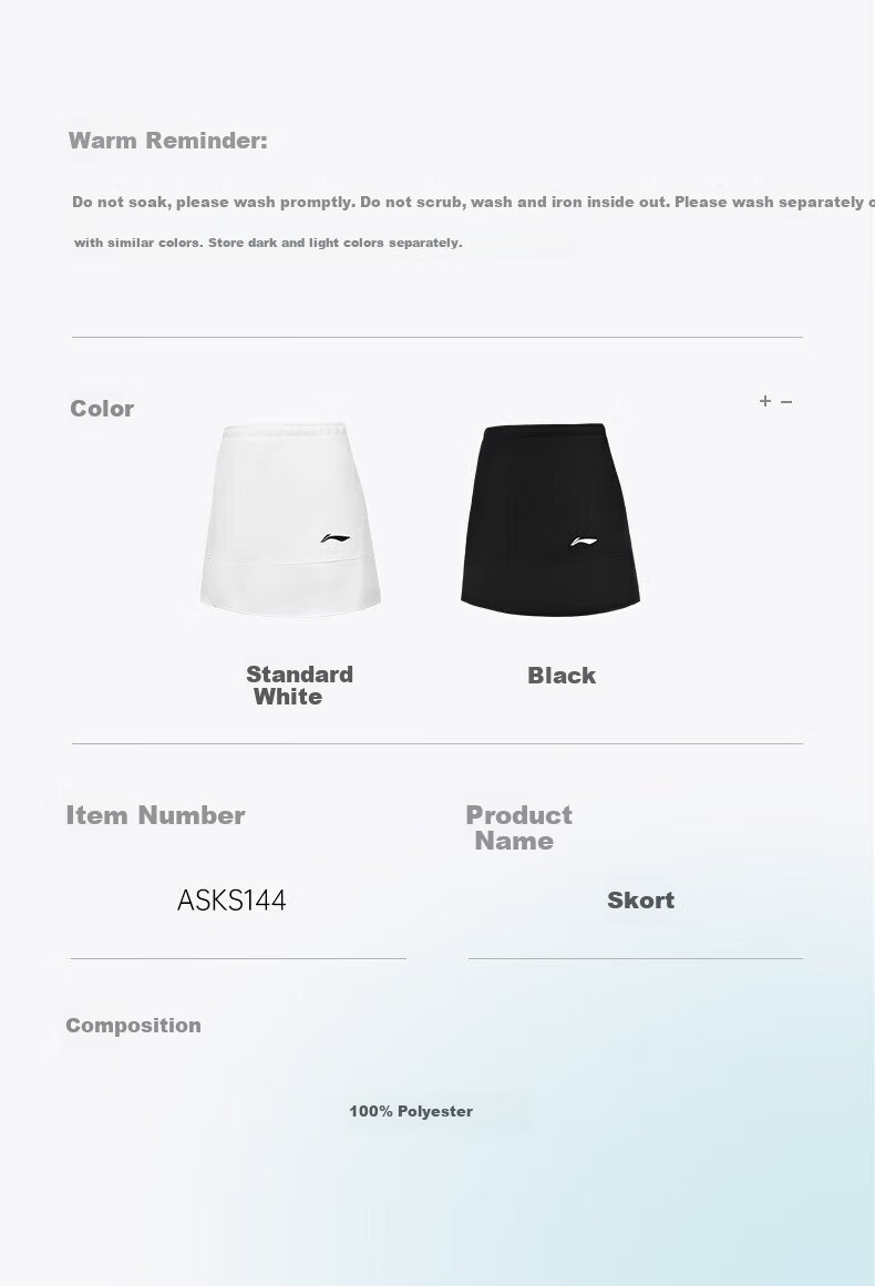 LI-NING Classic Series Women's Quick-Dry Breathable Antibacterial Sports Badminton Skirt with Anti-Exposure A-Line Design 11
