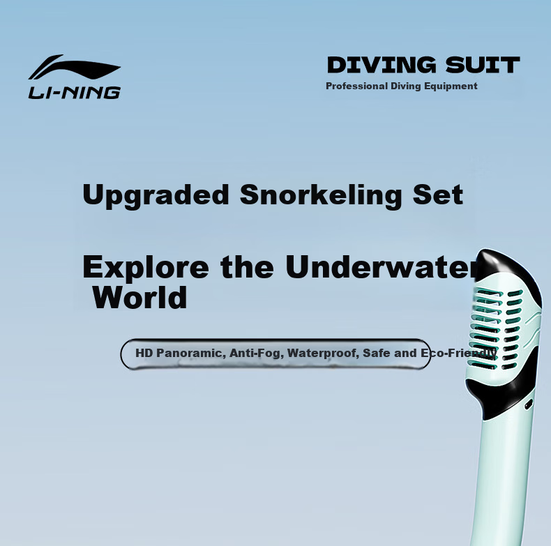 LI-NING Full Dry Snorkel Mask Anti-Fog Diving Goggles Adult Snorkeling Swimming Gear Black Green 1