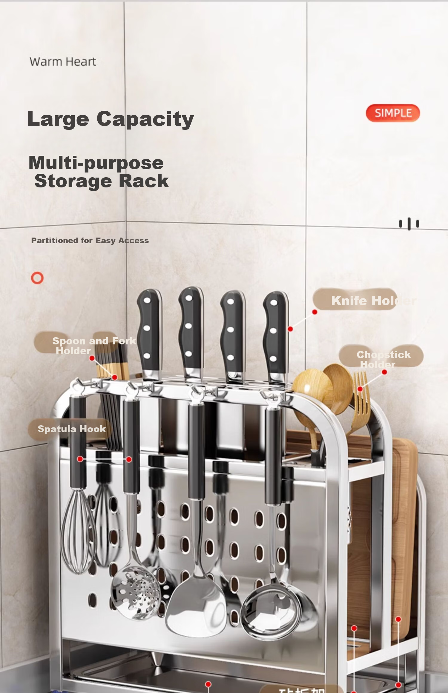 Jiadu Stainless Steel Knife Rack Storage Shelf Kitchen 2024 New Multifunctional Countertop Cutting Board Integrated Holder 4