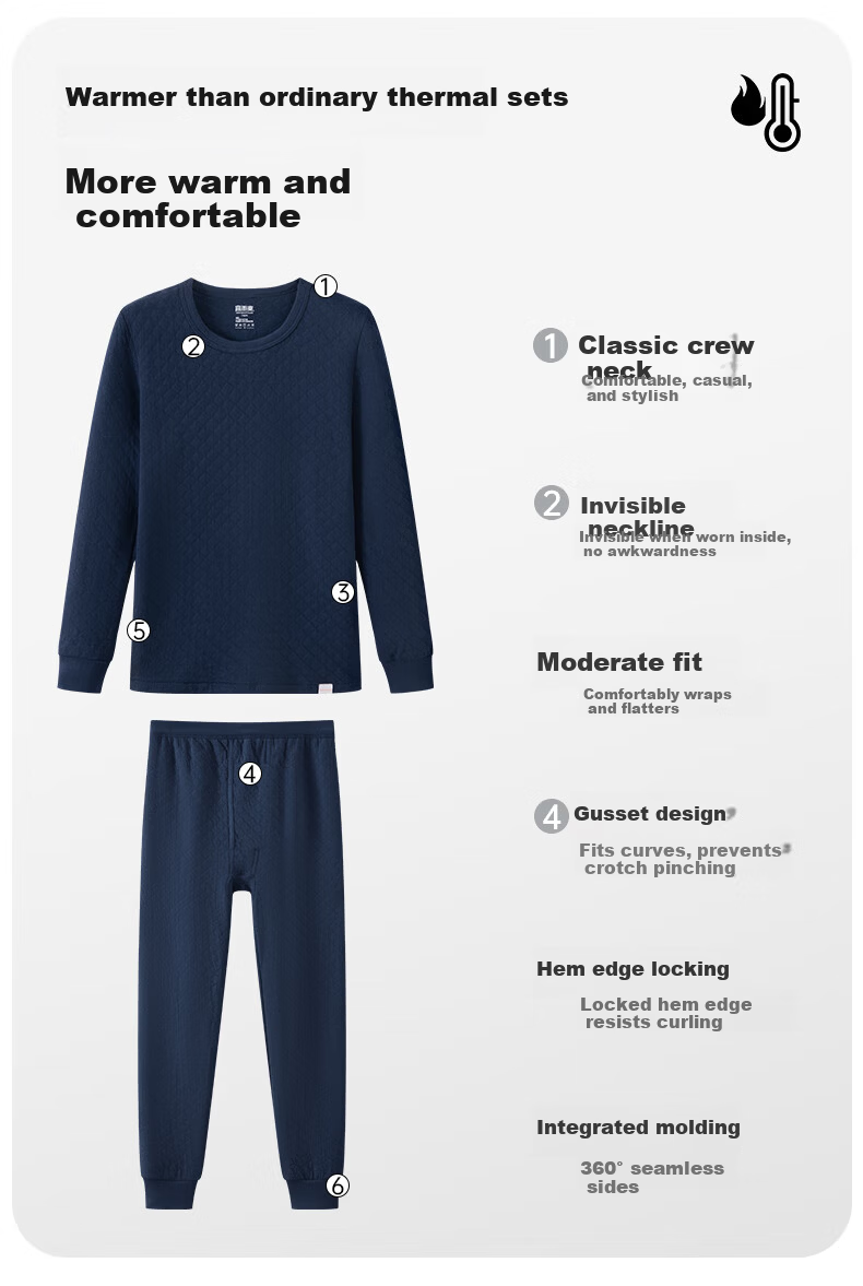 Yiershuang [Class A 3-Layer Thickened] 100% Cotton Thermal Underwear Men's Set Antibacterial Youth Autumn Top and Bottom 7