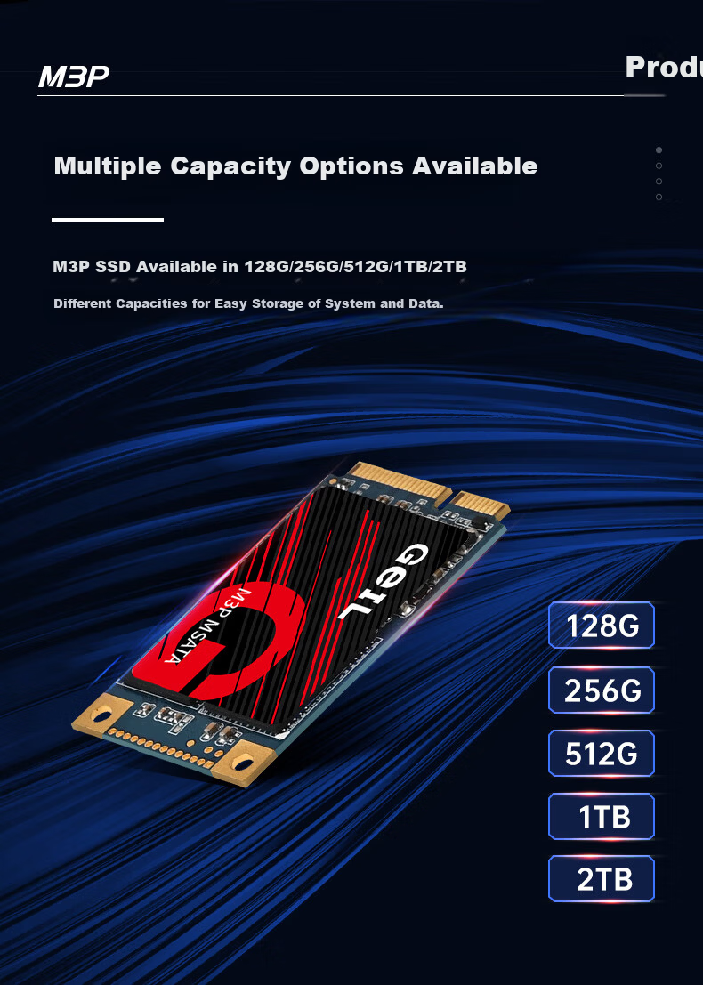 GEIL, Jinbang, 1TB SSD Solid State Drive, mSATA, for Desktop And Laptop, High-Speed 500MB/S, M3P Series 8