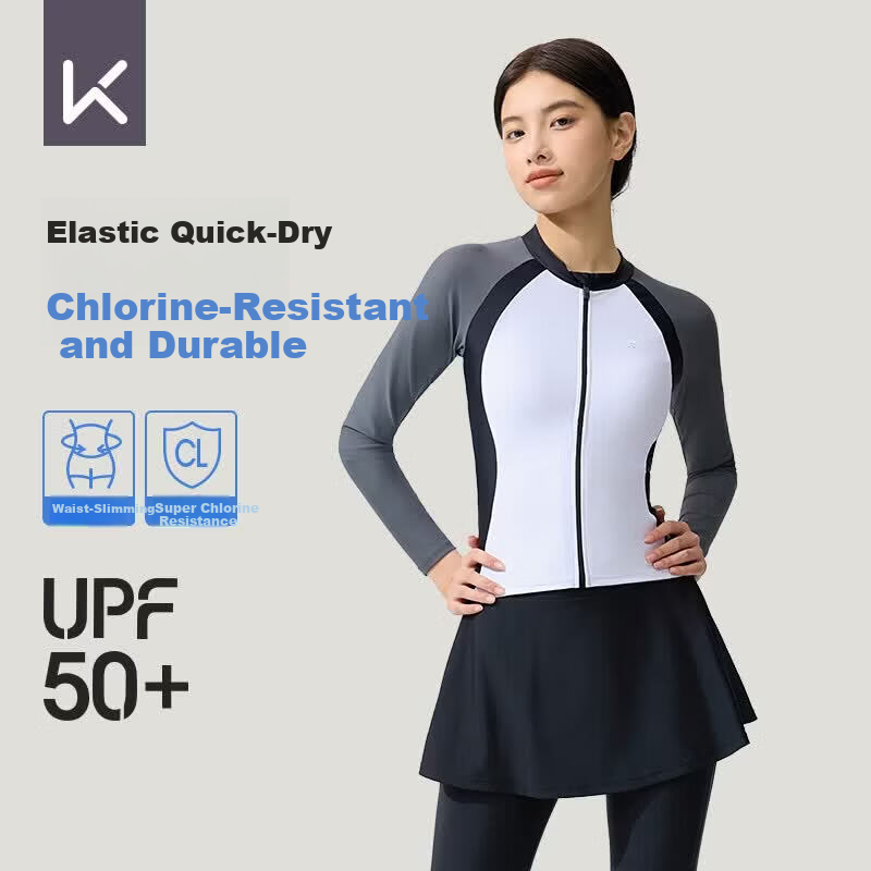Keep Women's Two-Piece Long Sleeve Long Pants Swimwear Sun Protection Quick-Dry Jellyfish Suit Snorkeling Surfing Swimsuit Gray White S