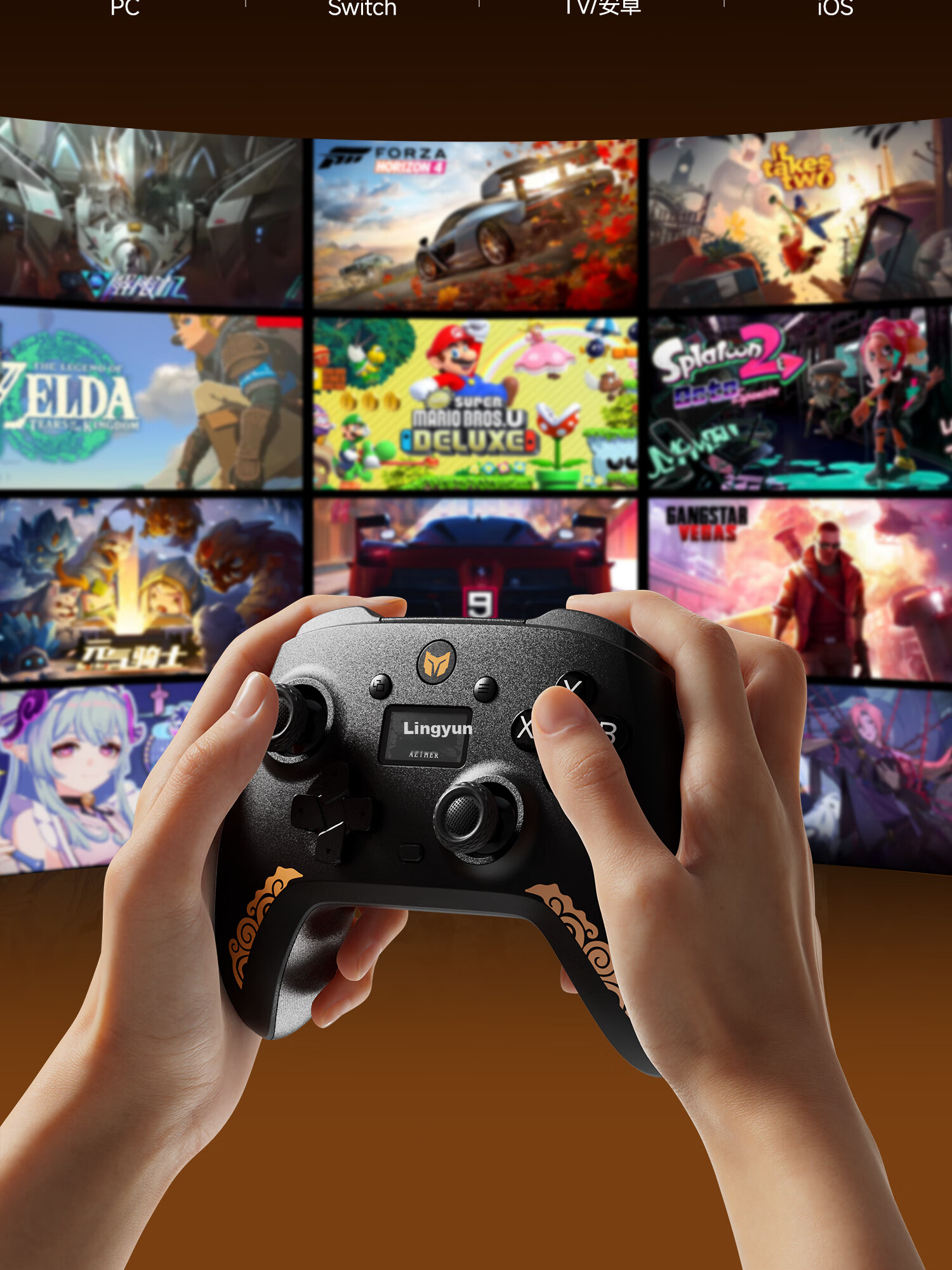Mojang Lingyun Wireless Gaming Controller Smart Screen Bluetooth 2.4G Compatible with PC Tablet Phone Switch Computer Steam Dual Shadow Wonderland Monster Hunter Black Gold Edition 19