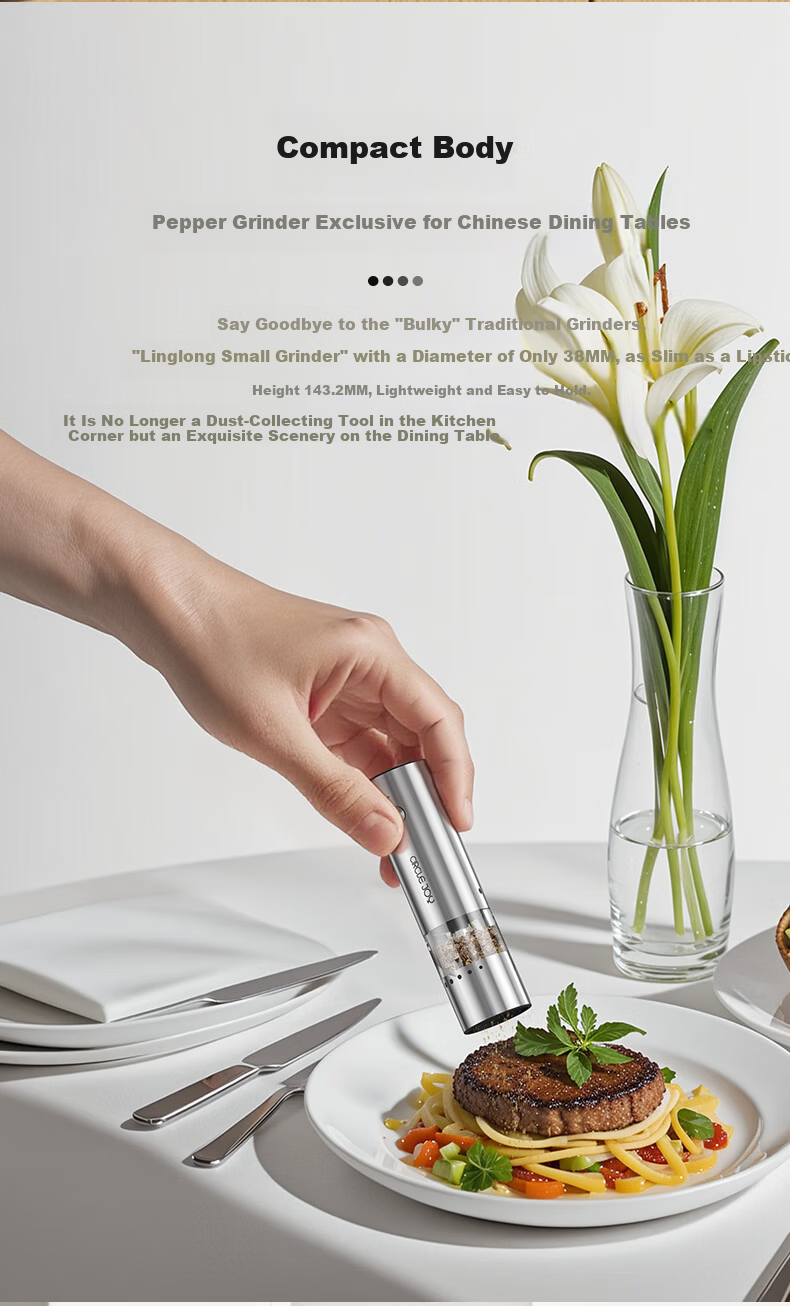 Circle Joy Mini Stainless Steel Electric Pepper Grinder Rechargeable Household Spice Grinder Set of 2 2