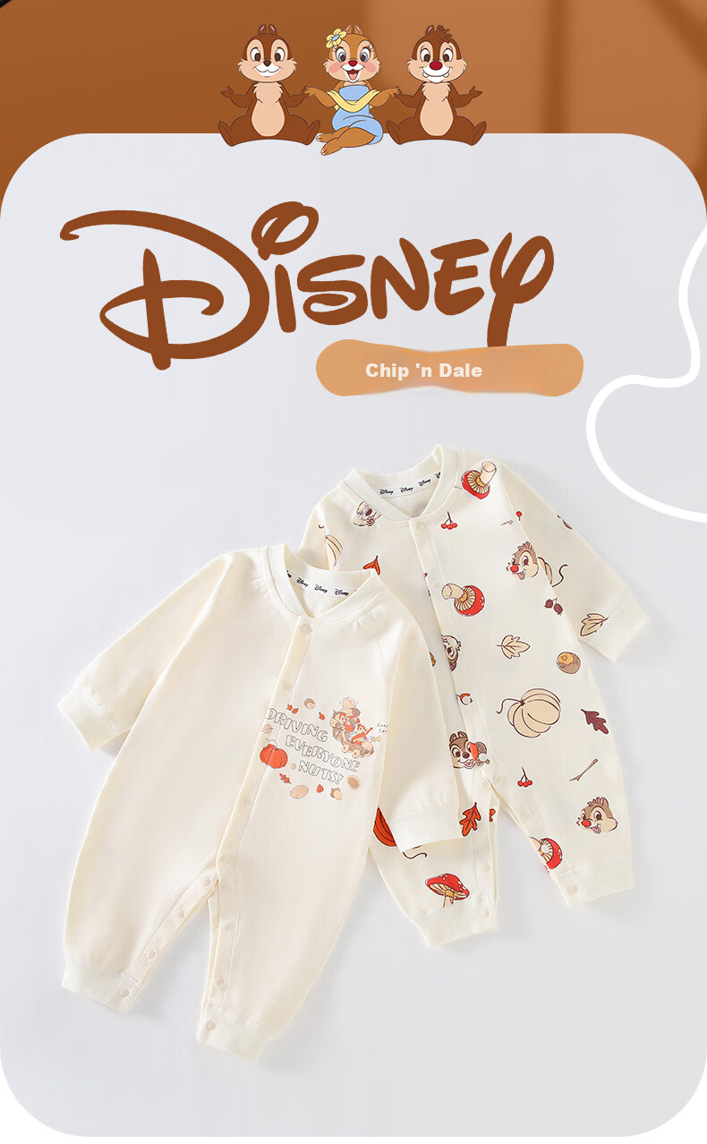 Disney Baby Newborn Romper Spring Autumn A-Class Cotton Full Moon 100 Days Bodysuit Pajamas 1