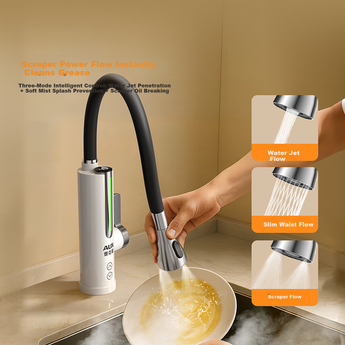 AUX Electric Instant Hot Water Faucet Dual-Use Kitchen and Balcony Heater Hot and Cold Water Heater