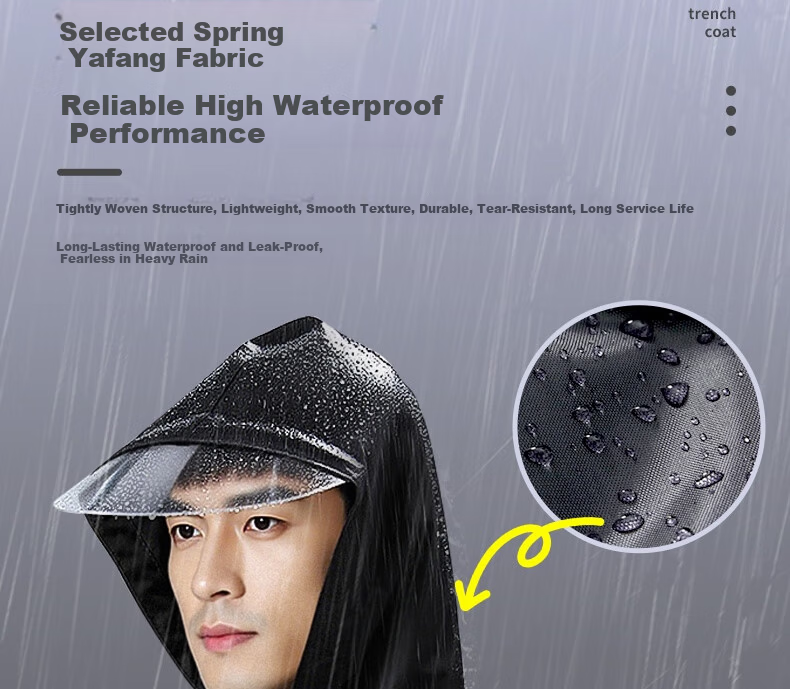 Ansell Long Trench Coat Style Raincoat Adult Long Raincoat Anti-Heavy Rain Flood Reflective Hooded Outdoor Security Duty Construction Labor Rain Poncho Black [3XL Fits 140-170 lbs] 28735 5