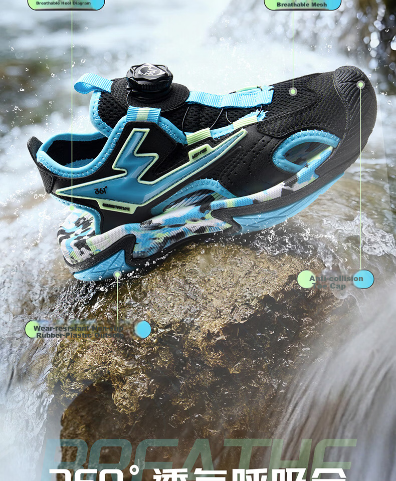 361° Kids Sports Shoes Summer 2026 Breathable Closed-Toe Durable Beach Sandals Purple Size 33 6