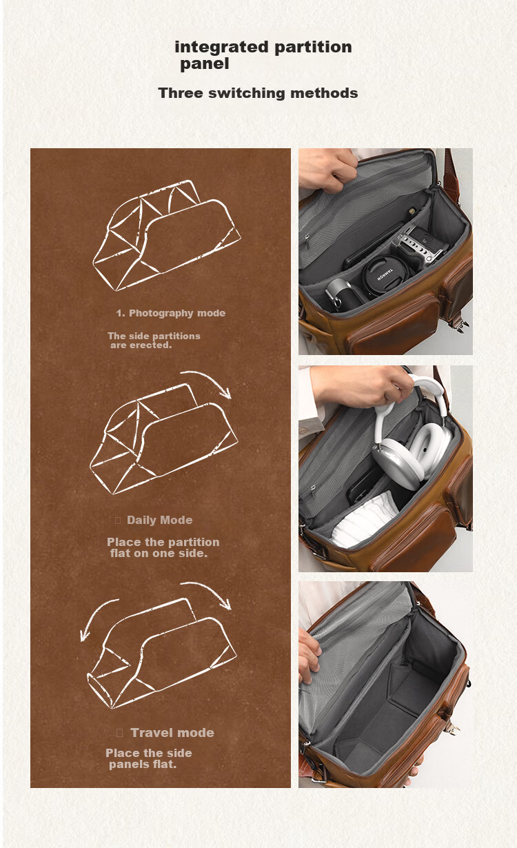 K&F CONCEPT Messenger Camera Bag Photography Crossbody Shoulder Bag for Mirrorless and DSLR Cameras One Body Two Lenses Multifunctional Vintage Original Photography Bag Gobi Brown 11