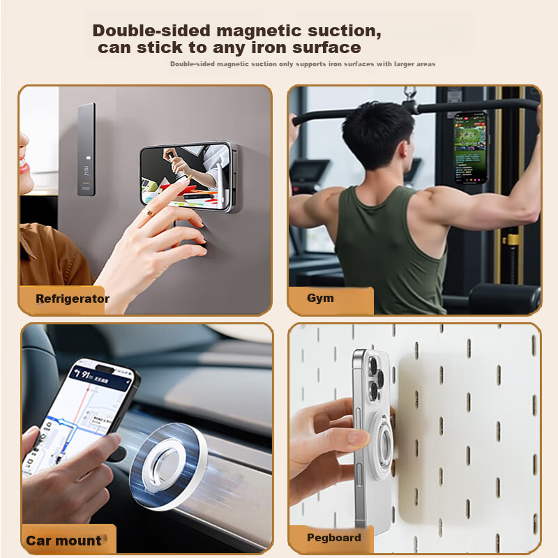 BZBC Double Ring Magnetic Phone Holder Double-Sided 360-Degree Rotatable Desktop Ring Buckle MagSafe Magnetic Car Mount