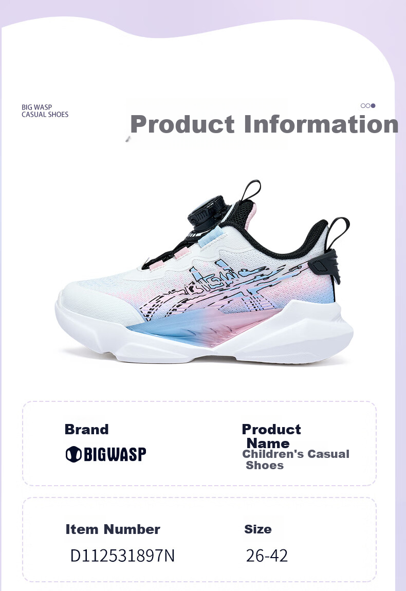BIG WASP Kids Boys Sports Shoes Girls Running Shoes Casual Spring Autumn D112531897 Cherry Pink Purple Size 31 11