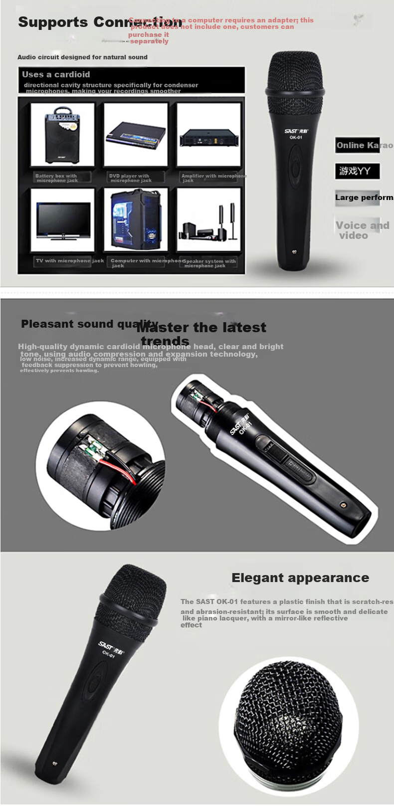 SAST OK-01 Classic Dynamic Microphone Wired Professional Microphone for Home KTV Karaoke Conference Speech 3
