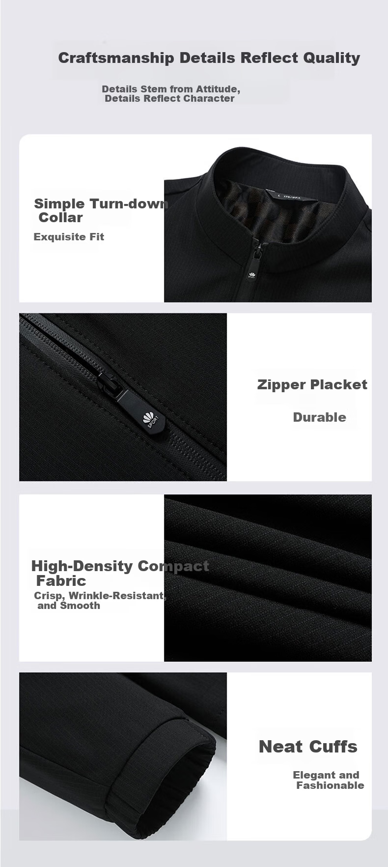 Woodpecker [Breathable and Wrinkle-Free] Men's Summer Business Casual Executive Stand Collar Jacket Black 3XL 5