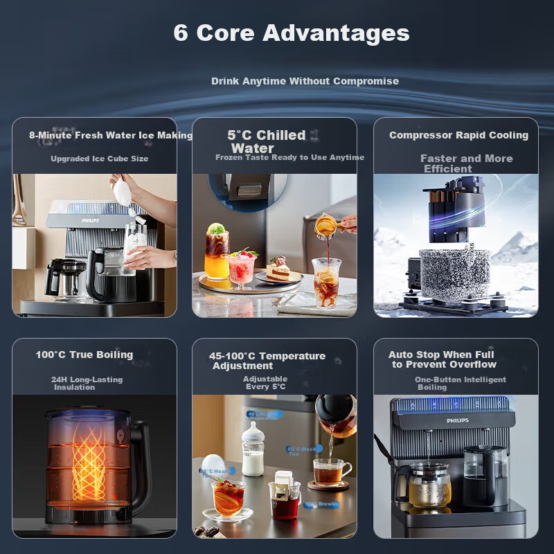 PHILIPS Ice Tea Bar Machine Home Multifunctional Smart Remote Control Hot and Cold Bottom Water Tank Vertical Fully Automatic Ice Cube Water Dispenser Ice Realm T1