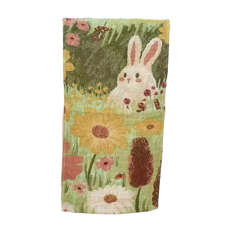 Fanyejia Oil Painting Rabbit Pure Cotton Towel, Soft Absorbent Lint-Free Face Towel for Adults, Home Use Face Cloth, Bath Towel, Hand Towel