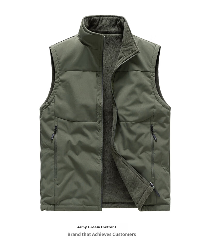 MiiOW Men's Autumn Winter Fleece Vest Stand Collar Sleeveless Casual Khaki 4XL 8
