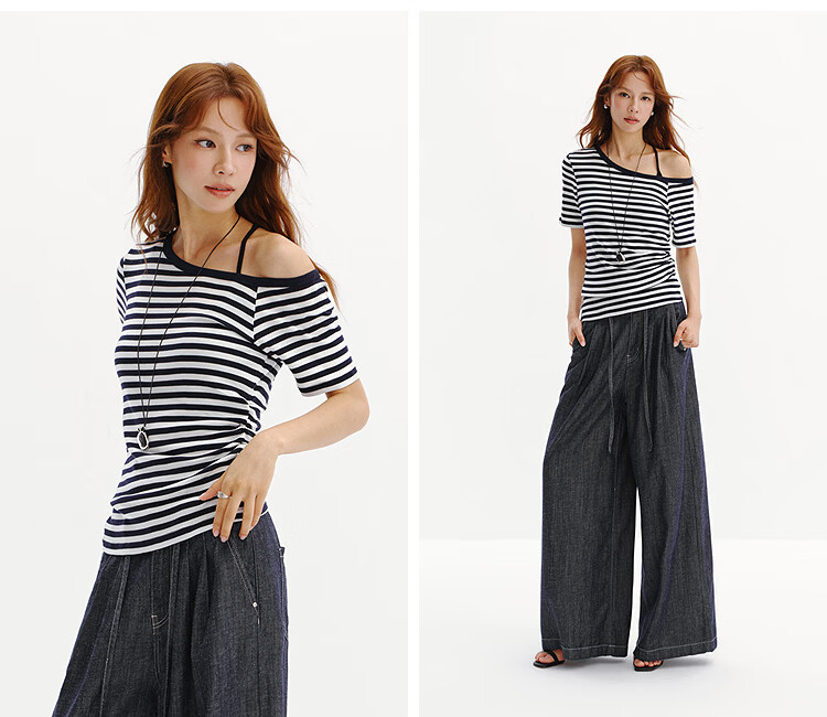 Semir Mall Same Style | Women's Summer Short Sleeve T-Shirt, Asymmetric Shoulder, Ruched Slim Fit, Sexy Slimming 2026 101326100017 4