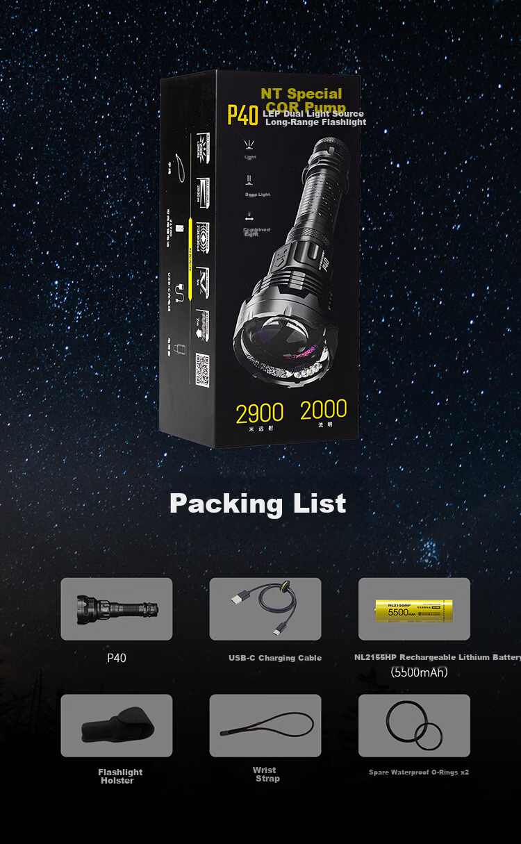 NITECORE P40 Dual Light Source Long-Range LED Flashlight Outdoor High Brightness High Power 12