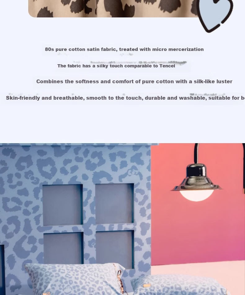 Tbh Sanrio Hello Kitty 3-Piece Bedding Set Cotton Four-Season Twill Printed Bed Linen 1.2m Denim Leopard Print 6
